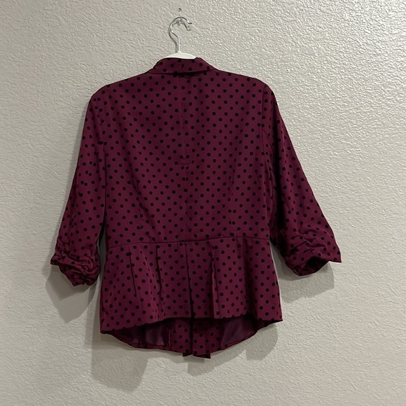 Elle Womens Purple Black Polka Dot Pleated Open Front Blazer Top Size Large - Picture 10 of 10